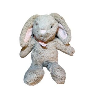PBK Pottery Barn Kids Gray Pink Bow Bunny Rabbit Plush Stuffed Animal 12”